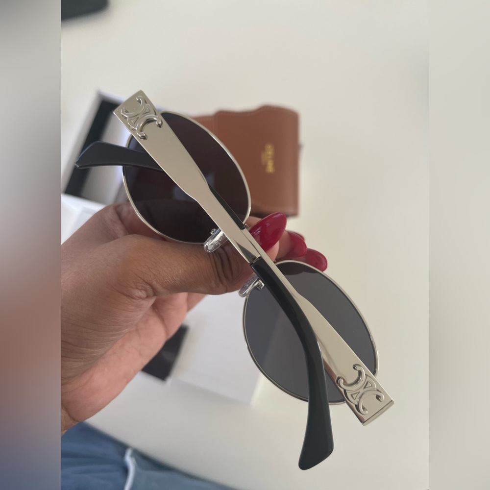 Celine Triomphe Oval Metal Silver Smoke